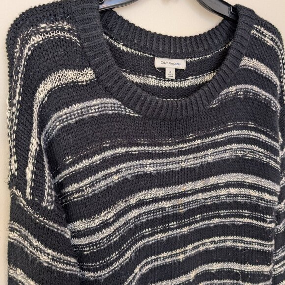 Calvin Klein Jeans black gray white striped sweater XL EUC academia grunge - Picture 2 of 11